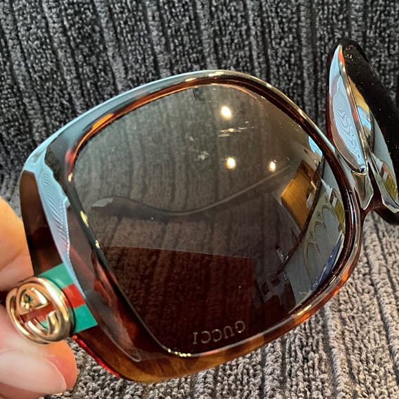 GUCCI Web GG Oversized Square Frame Sunglasses Tortoise Brown main image 7